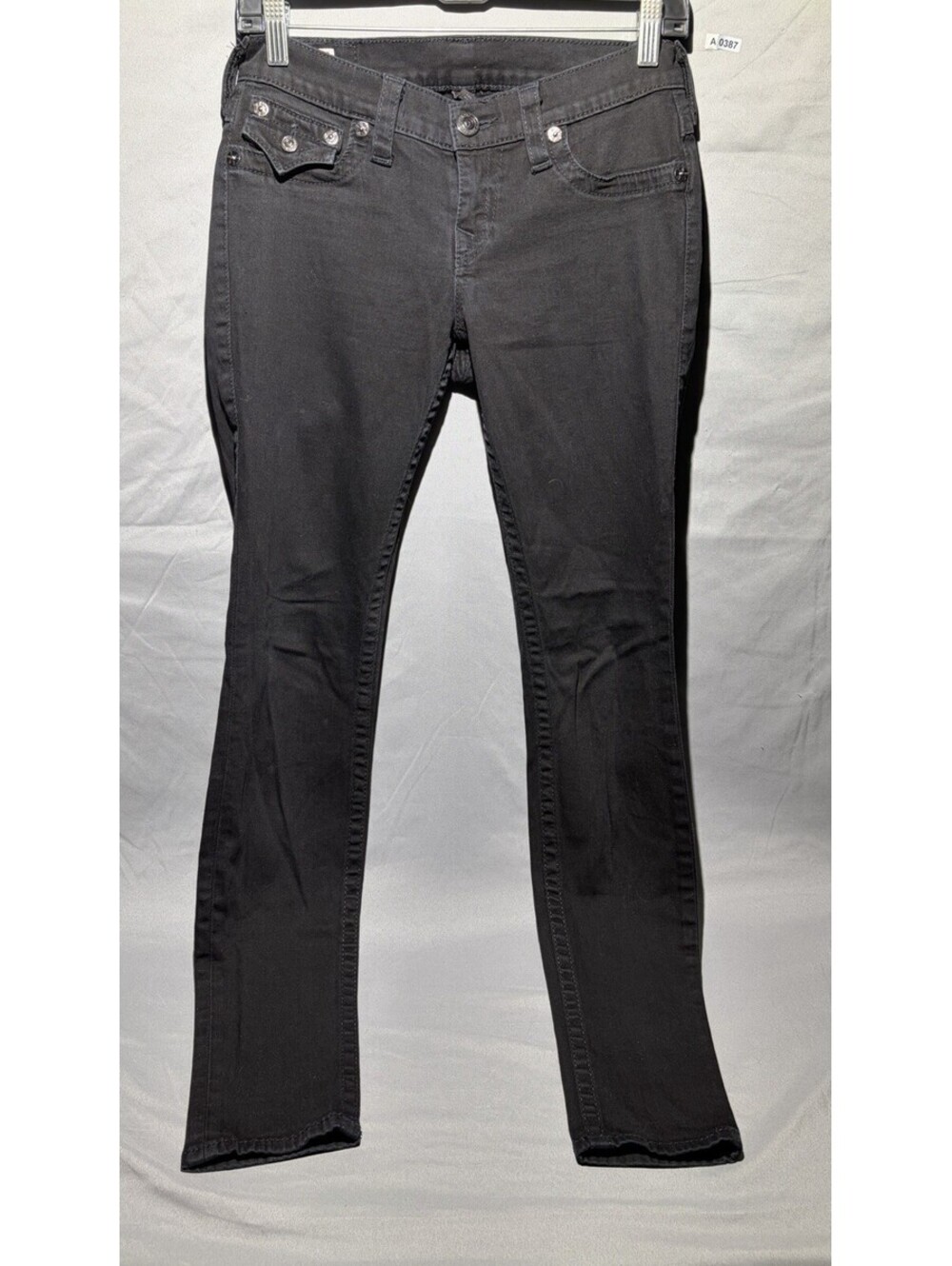 True Religion Jeans Womens Size 27 Black Dark Wash Stretch Julie Skinny Low Rise
